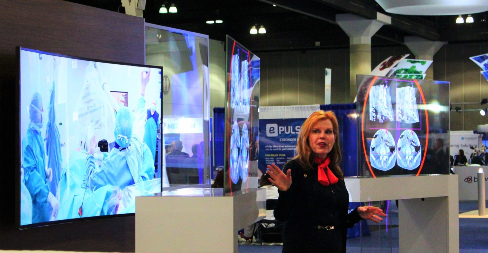 Transparent OLED screens at a trade show