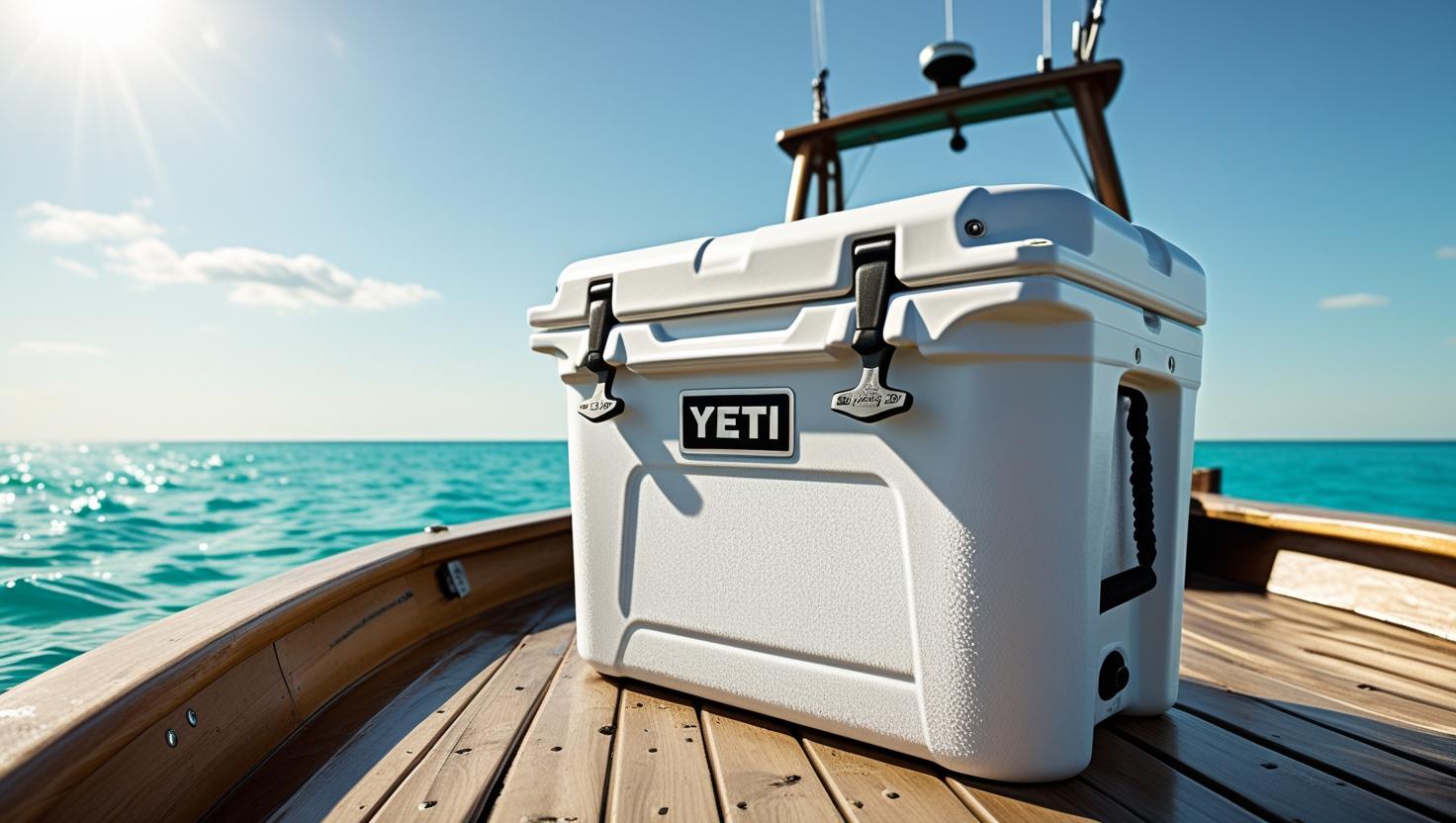 Yeti cooler on a boat on the water
